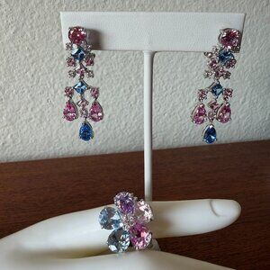 Dani By Daniel K Multi-Color Pink Created Sapphire Flower Ring And Earrings Set